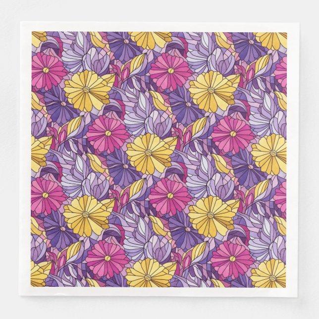 Servilleta De Papel De Cena Stained Glass Abstract Purple Yellow Pink (Anverso)