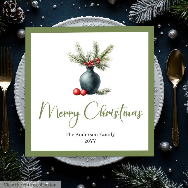 Servilleta De Papel De Cena Stylish Boho Rustic Christmas Bouquet Dinner  (Stylish Boho Rustic Christmas Bouquet Dinner Napkins)