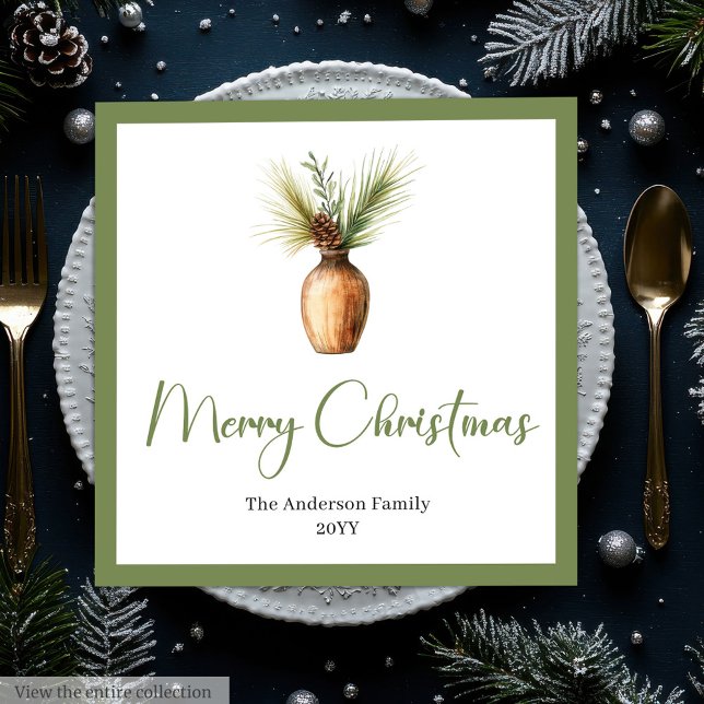 Servilleta De Papel De Cena Stylish Cozy Bohemian Botanical Christmas Bouquet  (Stylish Bohemian Botanical Christmas Bouquet Napkins)