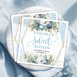 Servilleta De Papel De Cena Stylish Sweet Sixteen Blue and Gold Floral Napkins