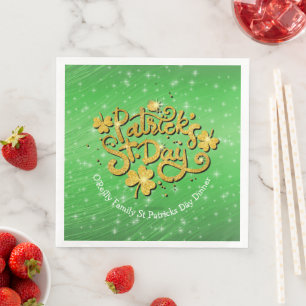 Servilleta De Papel De Cena Su Nombre Mensaje St Patricks Day Gold Shamrock