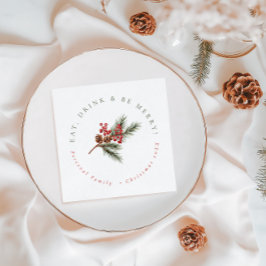 Servilleta De Papel De Cena Sucursal moderna de pino y Navidades familiares de