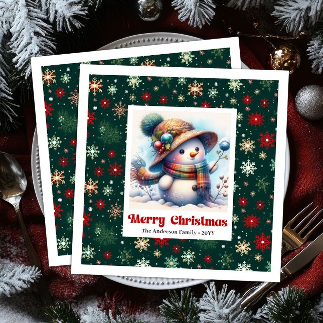 Servilleta De Papel De Cena Sweet cartoon snowman with snowflakes kids napkins (Sweet cartoon snowman with snowflakes kids napkins)