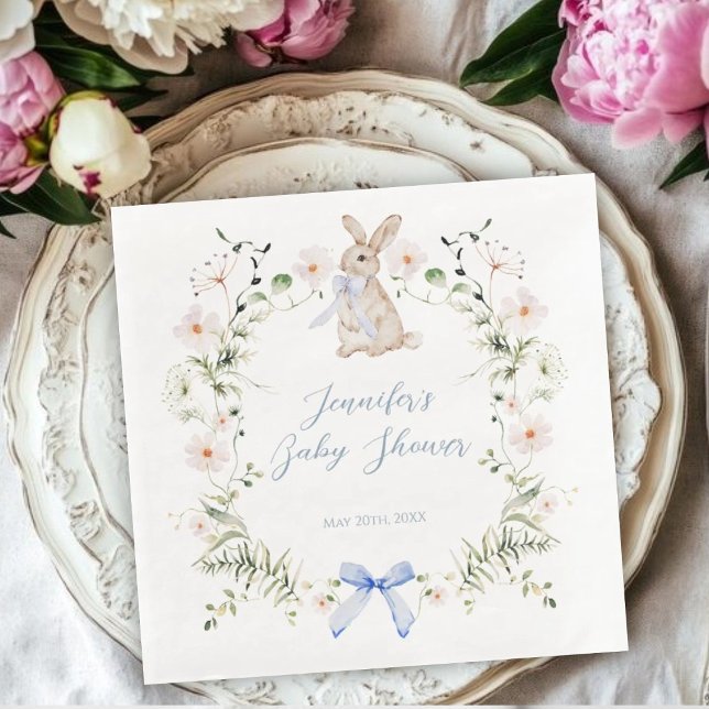 Servilleta De Papel De Cena Sweet Meadow Bunny Wildflowers Bow Baby Shower (Subido por el creador)