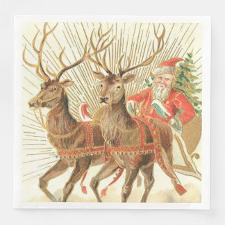 Servilleta De Papel De Cena Tarjeta postal de Navidad vintage, Santa con renos