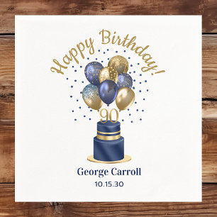 Servilleta De Papel De Cena Tarta de globos azules de cumpleaños número 90
