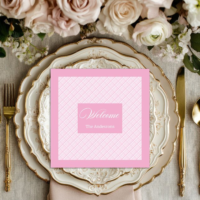 Servilleta De Papel De Cena Tartán rosa claro elegante personalizado (Personalized Elegant Napkins Light Pink Tartan)