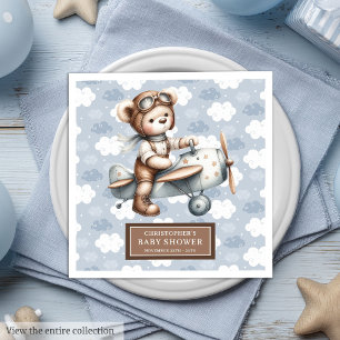 Servilleta De Papel De Cena Teddy Bear Pilot Napkins Baby Shower personalizado