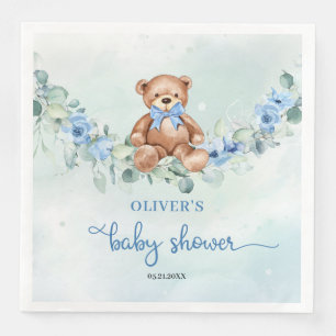 Servilleta De Papel De Cena Teddy oso azul floral eucalipto niño bebé ducha