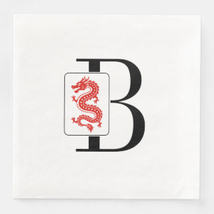Servilleta De Papel De Cena Teja de dragón de Mahjong sobre monograma inicial