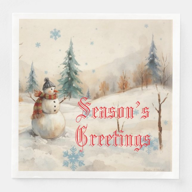 Servilleta De Papel De Cena Tema De Invierno De Snowman (Anverso)