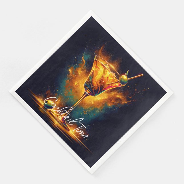 Servilleta De Papel De Cena Tiempo Fiesta moderno neón personalizado (Esquina)