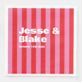 Servilleta De Papel De Cena Tipografía audaz, bodas rosadas y rojas