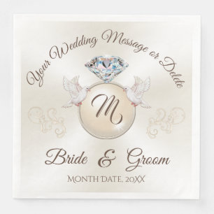 Servilleta De Papel De Cena Toallas Boda Monograma marfil, anillo de diamantes