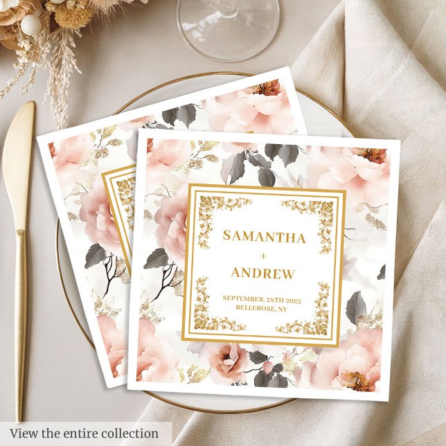 Servilleta De Papel De Cena Toallas de boda rubia romántica y eterna (Romantic & Timeless blush floral wedding napkins)
