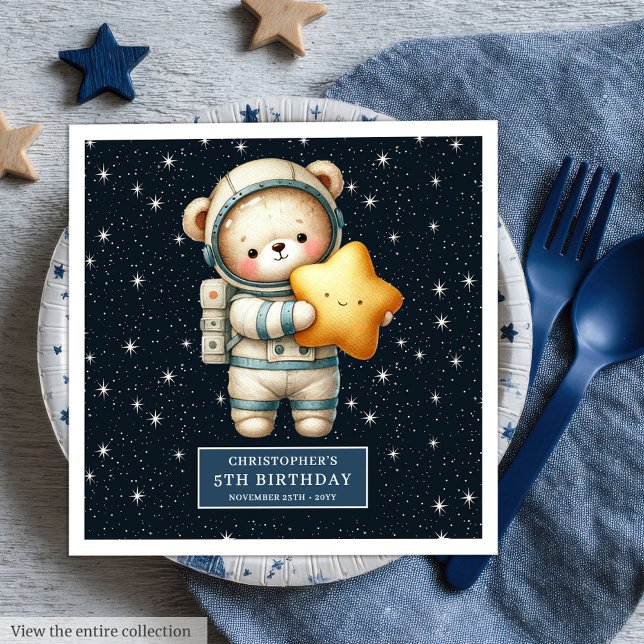 Servilleta De Papel De Cena Toallas de cumpleaños con el astronauta Teddy Bear (Boy Birthday Napkins with Astronaut Teddy Bear)