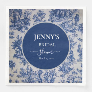 Servilleta De Papel De Cena Toile de Jouy Ducha azul y blanca de novias