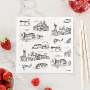 Servilleta De Papel De Cena Toile de Nashville en negro y blanco