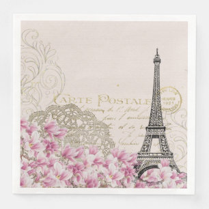 Servilleta De Papel De Cena Torre Eiffel Vintage París Francia Romance Rosa