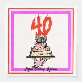 Servilleta De Papel De Cena Torta de cumpleaños en llamas con 40 velas