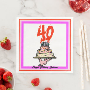 Servilleta De Papel De Cena Torta de cumpleaños en llamas con 40 velas