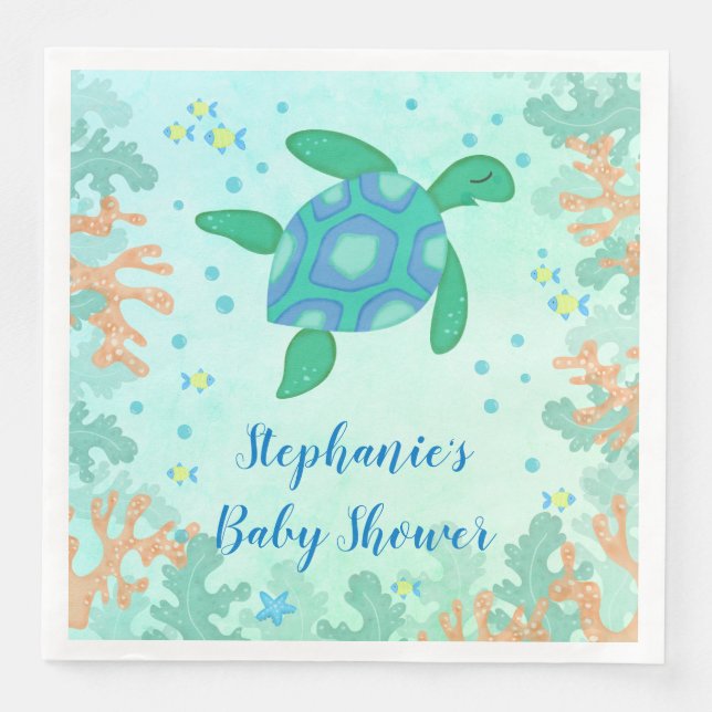 Servilleta De Papel De Cena Tortuga bajo el mar Baby Shower (Anverso)