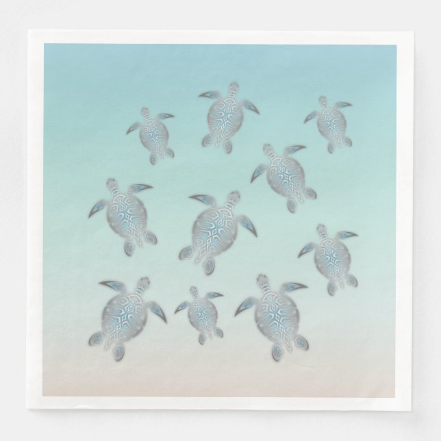 Servilleta De Papel De Cena Tortugas de Plata Estilo Playa (Anverso)