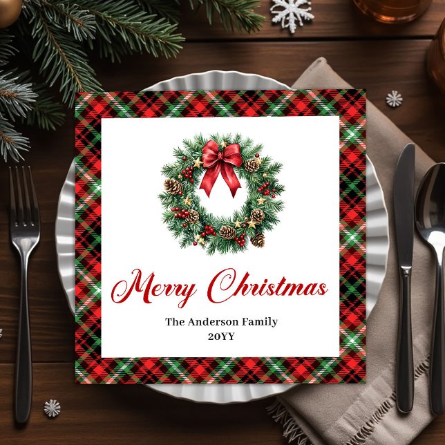 Servilleta De Papel De Cena Traditional Christmas Wreath Napkins Personalized (Traditional Christmas Wreath Napkins Personalized)