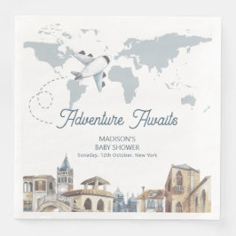 Servilleta De Papel De Cena Travel Adventure World Map Airplane Baby Shower 