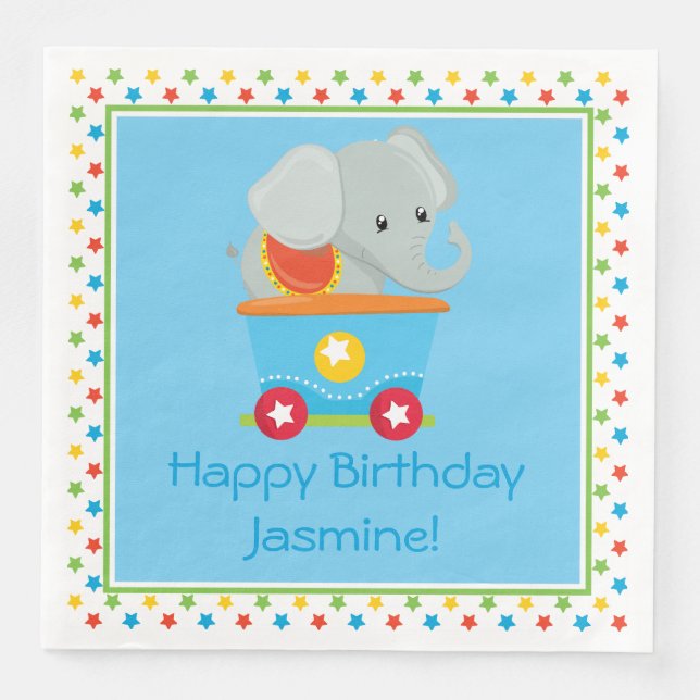 Servilleta De Papel De Cena Tren Circus | Elefante | Personalizado (Anverso)