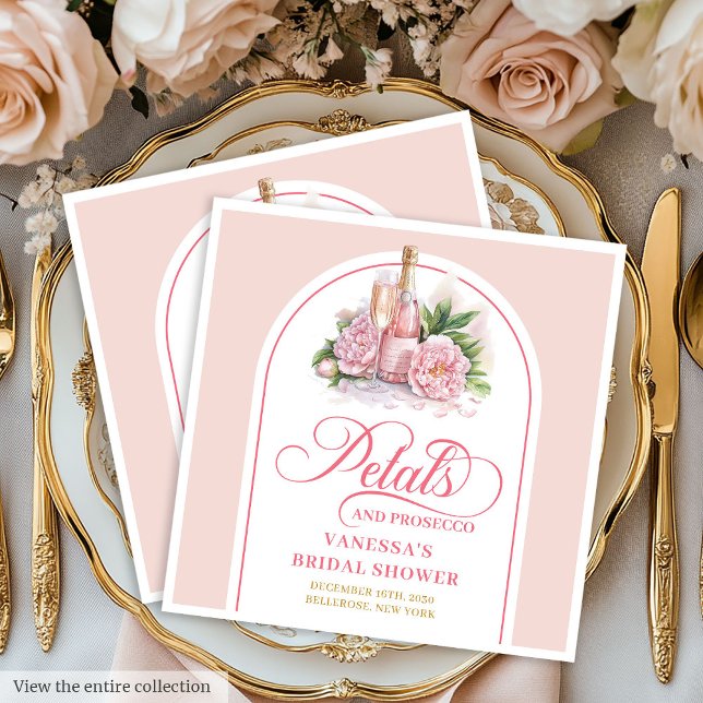 Servilleta De Papel De Cena Trendy Blush and Gold Petals and Prosecco Napkins (Trendy Blush and Gold Petals and Prosecco Napkin)