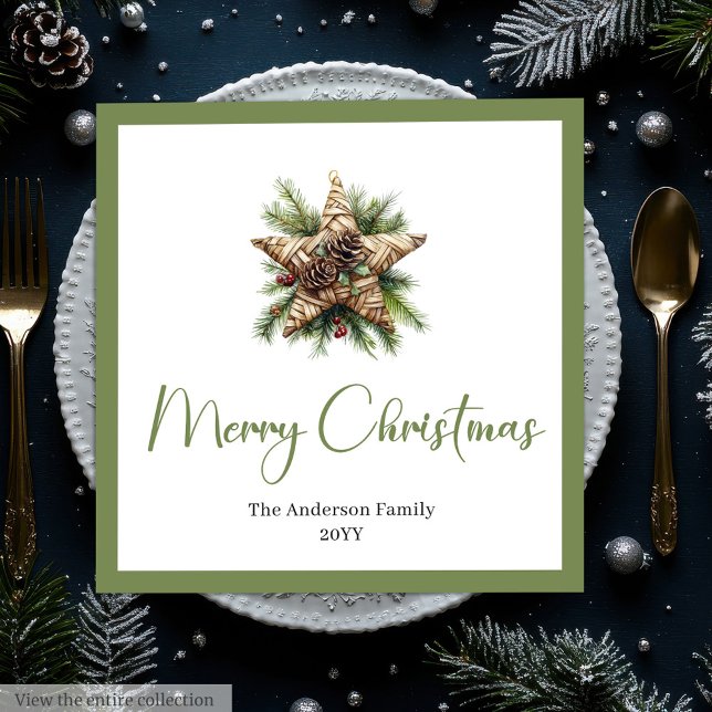 Servilleta De Papel De Cena Trendy Chic Boho Christmas Tree in Botanical Style (Trendy Chic Boho Christmas Tree in Botanical Style Paper Dinner Napkins)