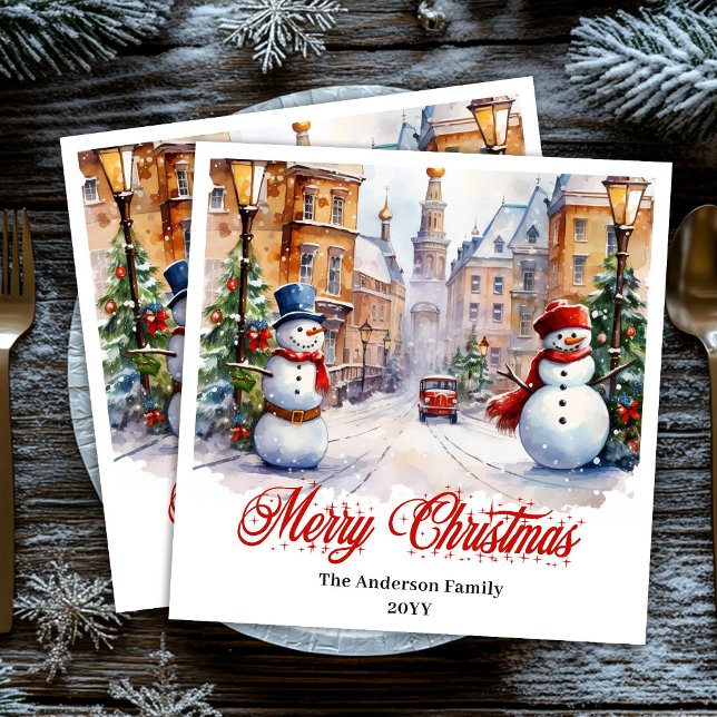 Servilleta De Papel De Cena Trendy Christmas scene napkins warm festive hues (Trendy Christmas scene napkins in warm festive hues)