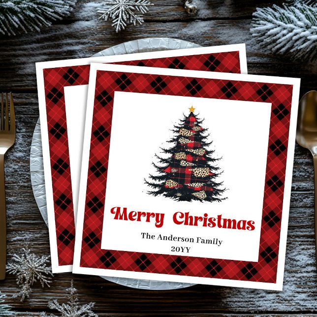 Servilleta De Papel De Cena Trendy Red Black Plaid Napkin Custom Christmas (Trendy Red Black Plaid Napkin Custom Christmas)