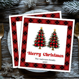 Servilleta De Papel De Cena Trendy Red Black Plaid Napkin Personalized