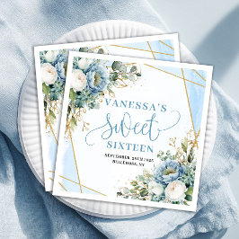 Servilleta De Papel De Cena Trendy Sweet 16th Dusty Blue and Gold Party Napkin