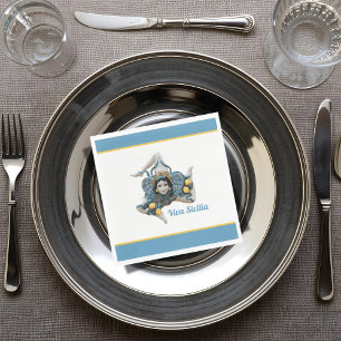 Servilleta De Papel De Cena Trinacria de Sicilia Azul y Amarillo