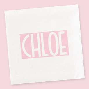 Servilleta De Papel De Cena Tu Nombre   Texto Blanco en Negrita sobre Rosa Cla