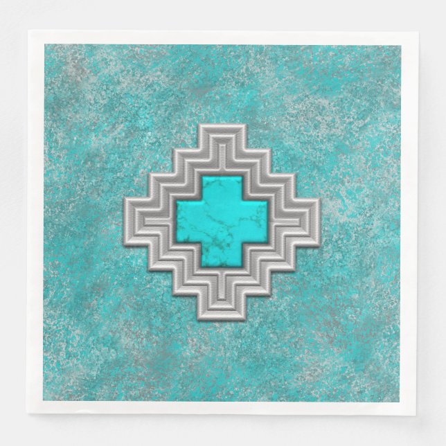 Servilleta De Papel De Cena Turquesa del Suroeste (Anverso)