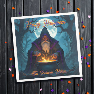 Servilleta De Papel De Cena Un brujo preparando una fiesta de Halloween