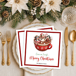 Servilleta De Papel De Cena vaca caprichosa acuarela navidad roja verde cute