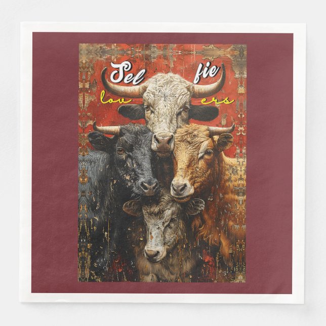 Servilleta De Papel De Cena Vacas amantes de selfie (Anverso)