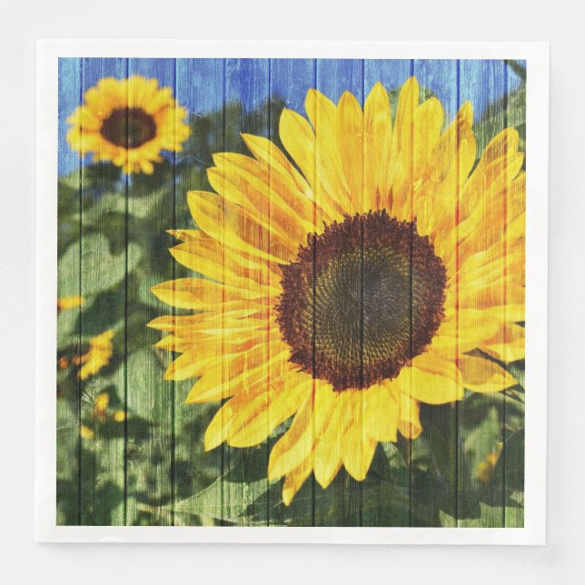 Servilleta De Papel De Cena Valla pintada con girasoles (Anverso)