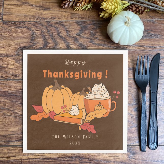 Servilleta De Papel De Cena Vegan Thankding Brown Paper Napkin (Vegan Thanksgiving dinner brown paper napkins personalized with last name and date .)