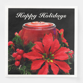 Servilleta De Papel De Cena Velas rojas festivas, Holly y Poinsettia