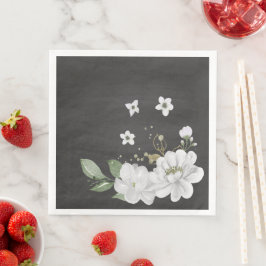 Servilleta De Papel De Cena verde flor blanco hojas negro