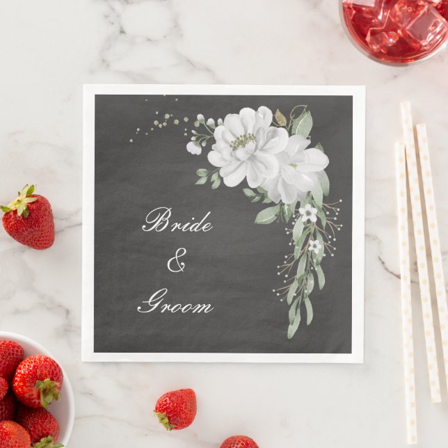 Servilleta De Papel De Cena verde flor blanco hojas negro (In situ)