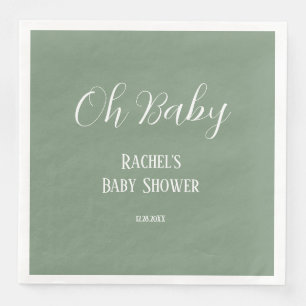 Servilleta De Papel De Cena Verde Salvia Oh Bebé Letra Cute Moderno Shower de 
