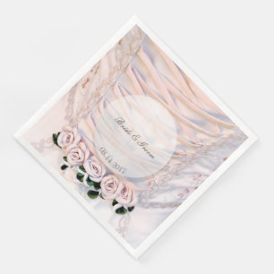 Servilleta De Papel De Cena Vestido de novia blanco con Boda Rosa
