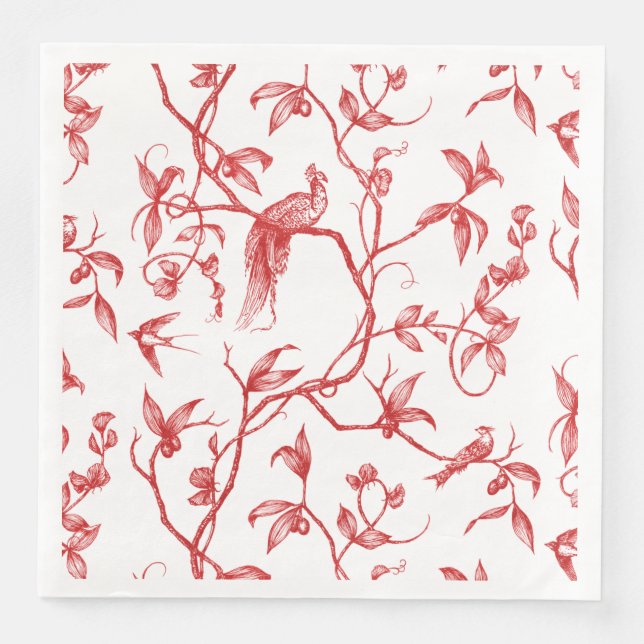 Servilleta De Papel De Cena Viaje al Rojo del Pavo Real de Chateau (Anverso)